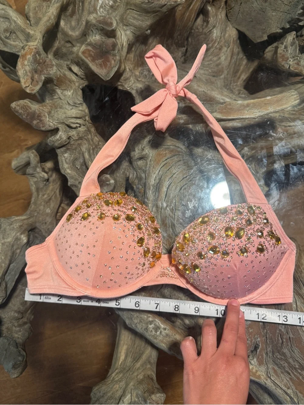 Victoria's Secret Pink Embellished Halter Push-Up Bra with Gold Accents